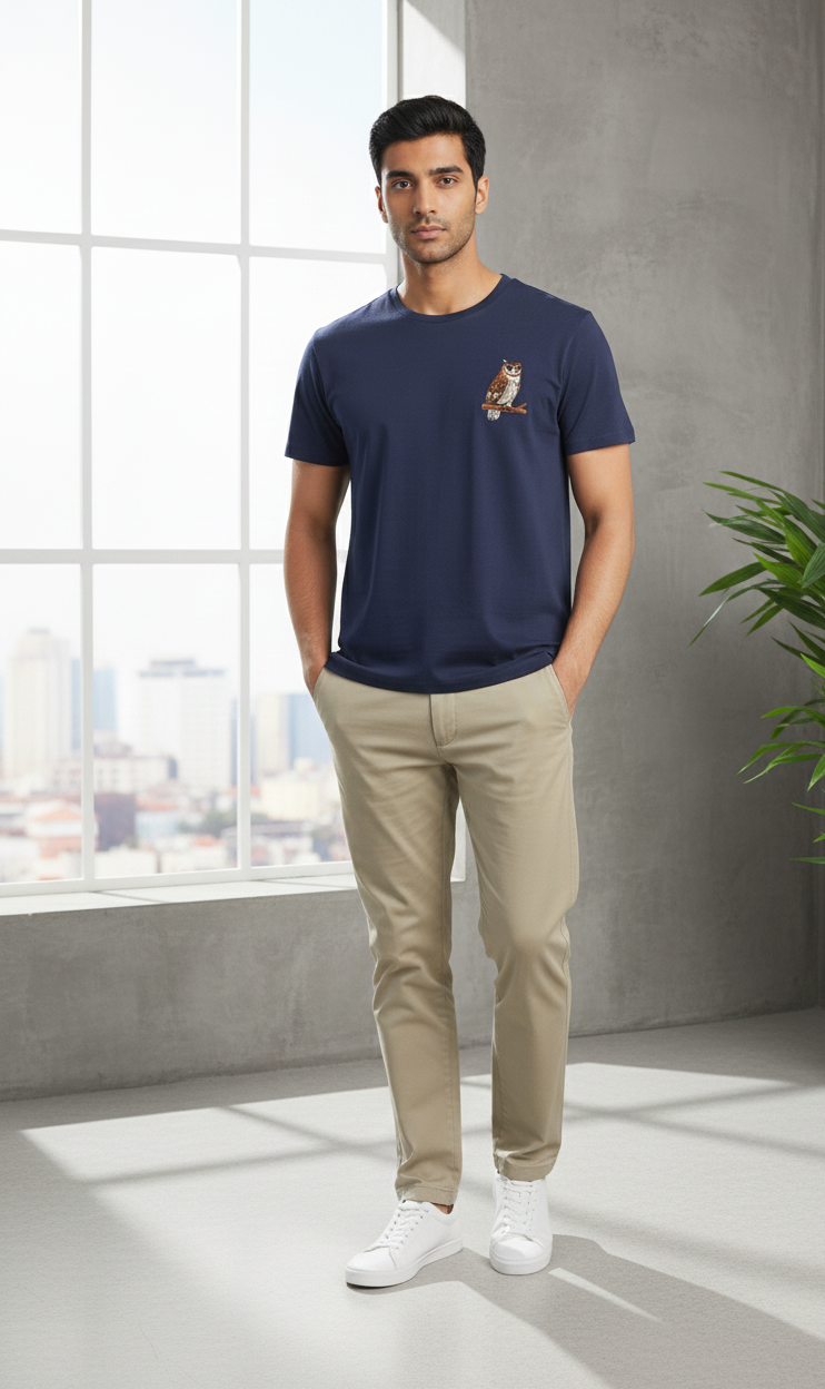 Owl:  Embroidery heavyweight oversized T shirt