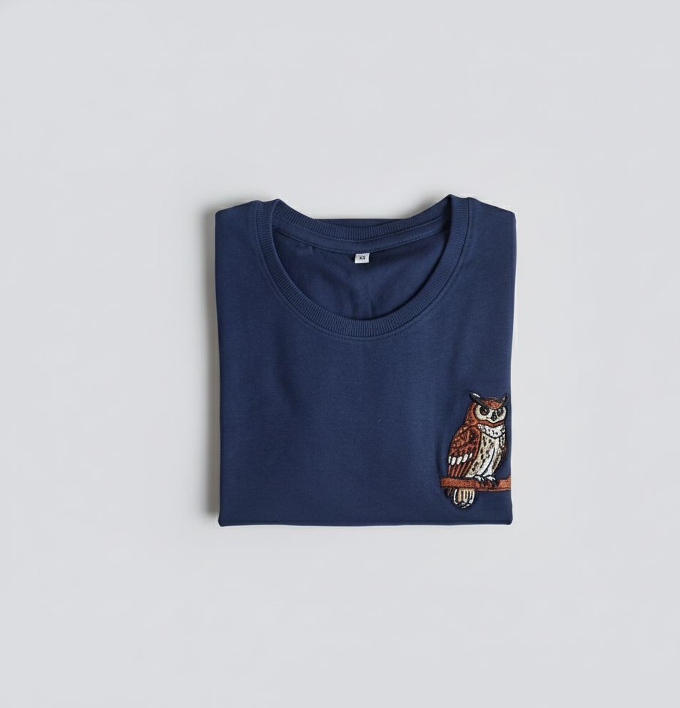 Owl:  Embroidery heavyweight oversized T shirt